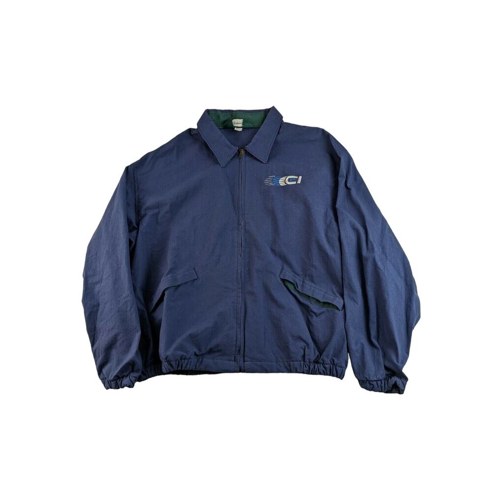 Vintage Mens Dunbrooke Jacket Full Zip Size L 100% Cotton Blue Logo Made in USA